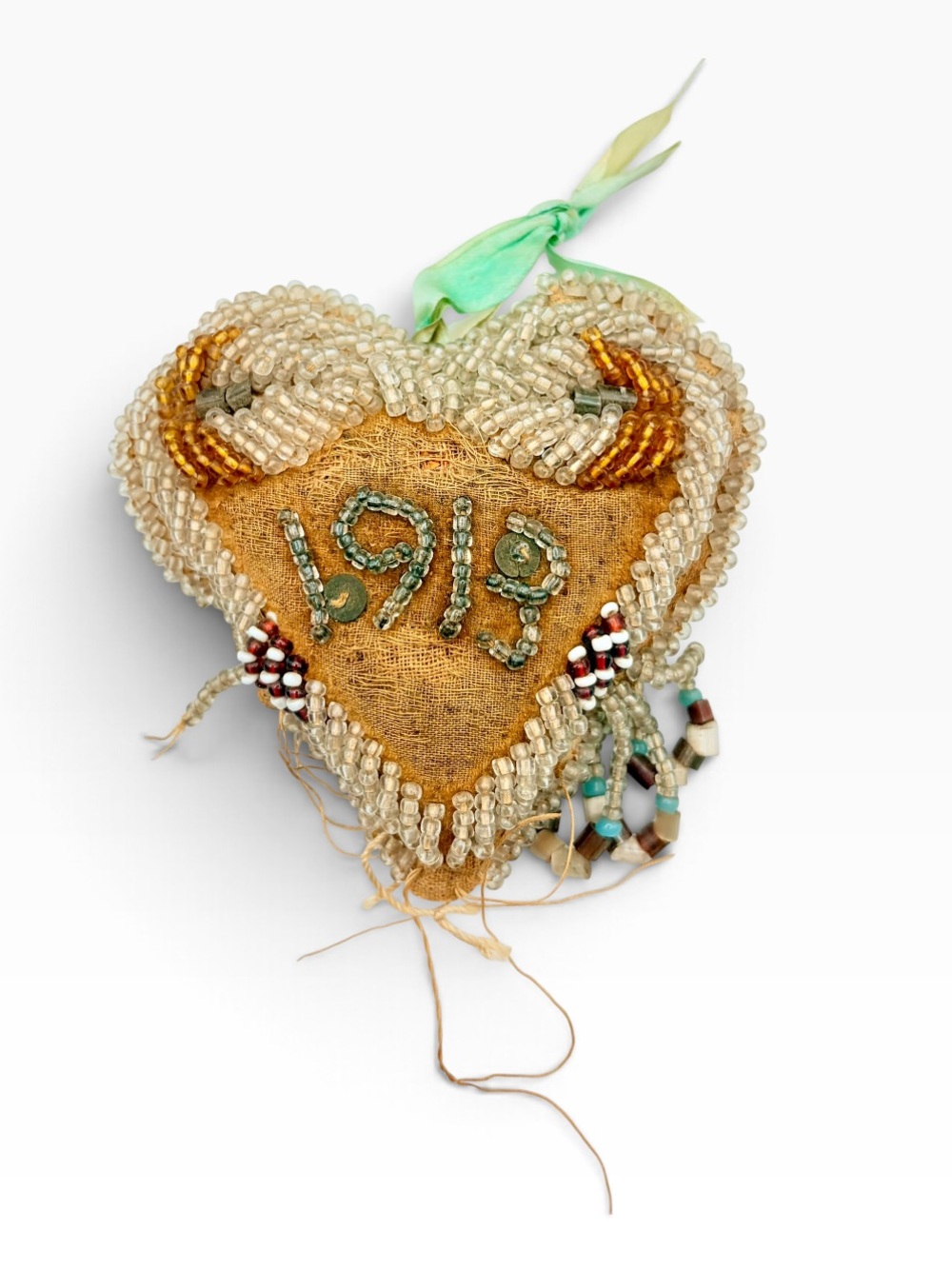 Antique 1919 Haudenosaunee Iroquois Beaded Pincushion Heart
